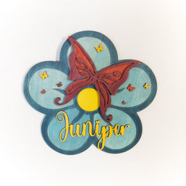 Children's room Butterfly and flower sign - Wooden Hanging Wall Decor - Handmade - Customize Name and Colors - Sprouting Expressions