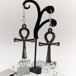 Ankh Religious Cross earrings with Stainless Steel Fish hooks Laser Cut Wood Drop Dangle Earrings - Sprouting Expressions
