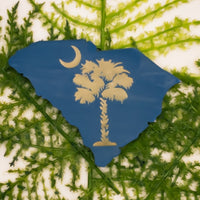 Refrigerator Magnet, South Carolina Emblem, Palmetto and Moon, Handmade wood Laser Cut & engraved- SC Beach Gift