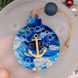 Anchored in the South Christmas Ornament, Nautical Christmas Tree Ornament, Anchor and waves Gift Tag, Coastal Christmas, handmade