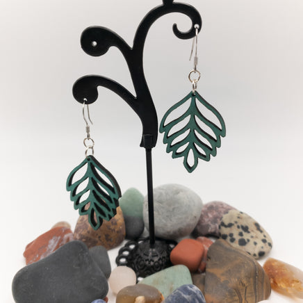 Wooden Leaf earrings with Stainless Steel Fish hooks Laser Cut Wood Drop Dangle Earrings for the Nature Lover in Caribbean Mist