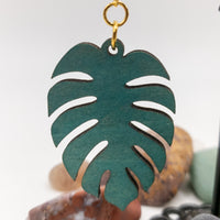 Monstera Leaf Wood Design Nature Lover Green Weathered Copper Laser Cut Basswood Drop Dangle Earrings Silver or Gold Fishhooks