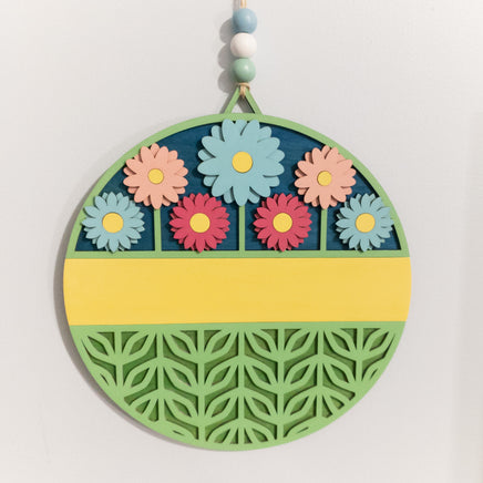 Spring Flowers Welcome Sign - Wooden Mandala Wall Decor Hanging - 3 layer Handmade - Sprouting Expressions