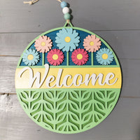 Spring Flowers Welcome Sign - Wooden Mandala Wall Decor Hanging - 3 layer Handmade - Sprouting Expressions