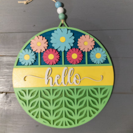 Spring Flowers Welcome Sign - Wooden Mandala Wall Decor Hanging - 3 layer Handmade - Sprouting Expressions