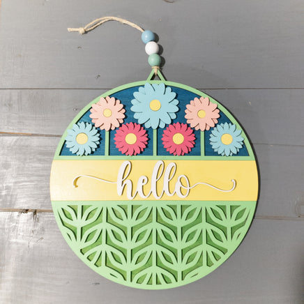Spring Flowers Welcome Sign - Wooden Mandala Wall Decor Hanging - 3 layer Handmade - Sprouting Expressions