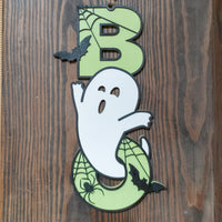 Halloween Ghost door hanger, Pumpkin sign, Boo wall sign, Autumn decoration, Halloween Decor, Fall Decor, Bats, Cobwebs