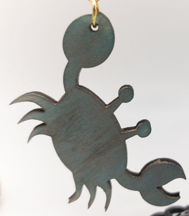 Handmade Laser Cut earrings wood and stainless steel - Ocean Sea Blue Crab - Sprouting Expressions