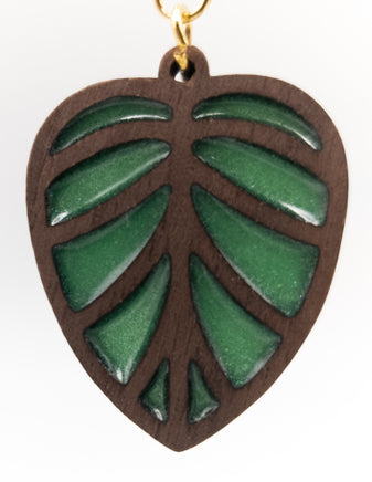 Handmade Laser Cut dangle earrings wood and Resin Nature Leaf Walnut