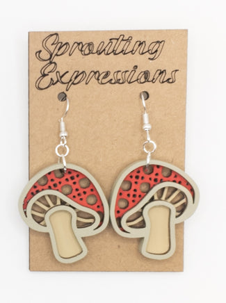 Red Mushroom Handmade Laser Cut drop earrings with stainless steel - Sprouting Expressions