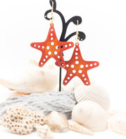 Starfish - Wood Dangle earrings - Handmade Laser Cut jewelry  - Ocean Beach Sea
