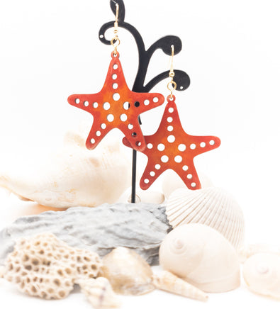 Starfish - Wood Dangle earrings - Handmade Laser Cut jewelry  - Ocean Beach Sea