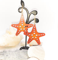 Starfish - Wood Dangle earrings - Handmade Laser Cut jewelry  - Ocean Beach Sea