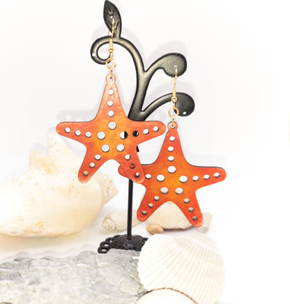 Starfish - Wood Dangle earrings - Handmade Laser Cut jewelry  - Ocean Beach Sea