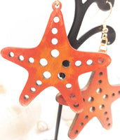 Starfish - Wood Dangle earrings - Handmade Laser Cut jewelry  - Ocean Beach Sea