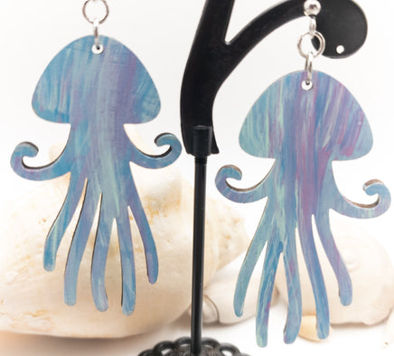 Jellyfish - Wood Dangle earrings - Handmade Lightweight Laser Cut jewelry  - Ocean Beach Sea
