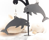Dolphin Porpoise - Wood Dangle earrings - Handmade Laser Cut jewelry  - Ocean Beach Sea