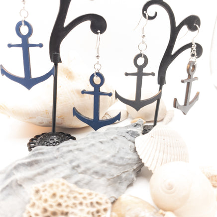 Ship Anchor in Blue or Gray - Wood Dangle earrings - Handmade Laser Cut jewelry  - Ocean Beach Sea - Sprouting Expressions