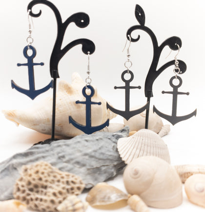 Ship Anchor in Blue or Gray - Wood Dangle earrings - Handmade Laser Cut jewelry  - Ocean Beach Sea - Sprouting Expressions