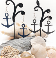 Ship Anchor in Blue or Gray - Wood Dangle earrings - Handmade Laser Cut jewelry  - Ocean Beach Sea - Sprouting Expressions