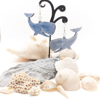 Large Whale - Wood Dangle earrings - Handmade Laser Cut jewelry  - Ocean Beach Sea