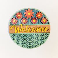 Spring Flowers Welcome Sign - Wooden Mandala Wall Decor Hanging - 3 layer Handmade - Sprouting Expressions