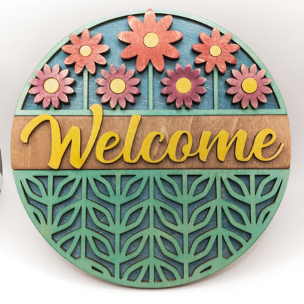 Spring Flowers Welcome Sign - Wooden Mandala Wall Decor Hanging - 3 layer Handmade - Sprouting Expressions