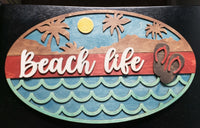 Beach Life Sign Ocean Palm Tree - Wooden Mandala Wall Decor Hanging - Multi layer Handmade - Sprouting Expressions