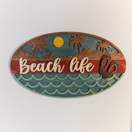 Beach Life Sign Ocean Palm Tree - Wooden Mandala Wall Decor Hanging - Multi layer Handmade - Sprouting Expressions