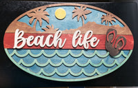 Beach Life Sign Ocean Palm Tree - Wooden Mandala Wall Decor Hanging - Multi layer Handmade - Sprouting Expressions