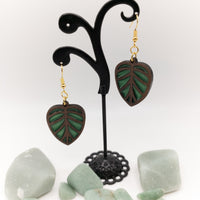 Handmade Laser Cut dangle earrings wood and Resin Nature Leaf Walnut