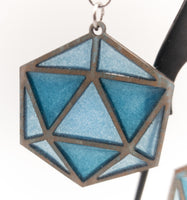 DnD dice D20 Stained Glass Handmade Laser Cut dangle earrings wood and Resin - Sprouting Expressions