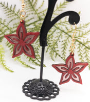 Hibiscus Flower Stained Glass Handmade Laser Cut dangle earrings wood and Resin - Sprouting Expressions