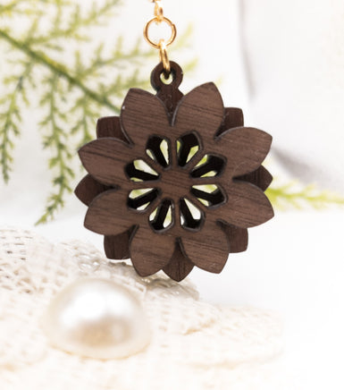 Layered Flower Handmade Laser Cut dangle earrings walnut wood veneer Very Lightweight - Sprouting Expressions