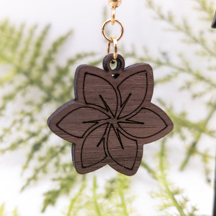 Garden Pinwheel Flower Handmade Laser Cut and engraved dangle earrings walnut wood veneer Very Lightweight - Sprouting Expressions