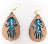 Jellyfish Teardrop 2 layer Earrings Handmade Laser Cut dangle earrings wood and Resin Sea Ocean - Sprouting Expressions