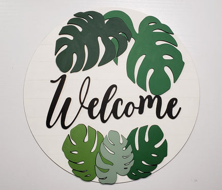 Monstera Plant Leaf Shiplap Welcome Sign - Handmade Wooden layered sign - Sprouting Expressions