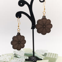 Garden Flower Daisy Handmade Laser Cut dangle earrings walnut wood veneer Very Lightweight Plant Lover Gift