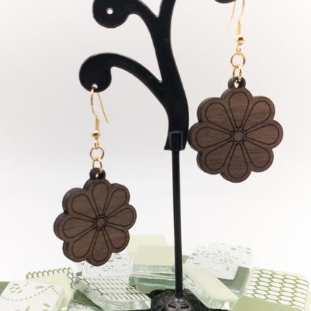 Garden Flower Daisy Handmade Laser Cut dangle earrings walnut wood veneer Very Lightweight Plant Lover Gift