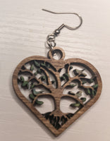 Tree of Life with Bluebirds Handmade Laser Cut wood dangle earrings Very Lightweight Plant Lover Gift