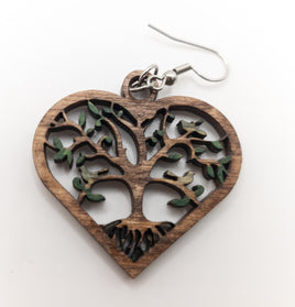 Tree of Life with Bluebirds Handmade Laser Cut wood dangle earrings Very Lightweight Plant Lover Gift - Sprouting Expressions