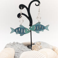 Fish Earrings Handmade Laser Cut wood dangle earrings Very Lightweight Beach/Ocean Lover Gift - Sprouting Expressions