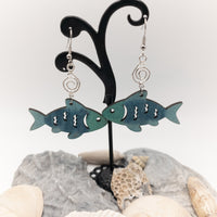Fish Earrings Handmade Laser Cut wood dangle earrings Very Lightweight Beach/Ocean Lover Gift