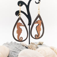 Seahorse Teardrop Earrings Handmade Laser Cut wood dangle earrings Sea Ocean Lover Gift