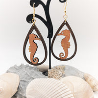 Seahorse Teardrop Earrings Handmade Laser Cut wood dangle earrings Sea Ocean Lover Gift