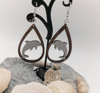 Dolphin Porpoise Teardrop Earrings Handmade Laser Cut wood dangle earrings Sea Ocean Lover Gift