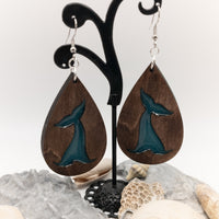 Whale Tail Teardrop 2 layer Earrings - Handmade Laser Cut dangle earrings wood and Resin Sea Ocean Lover Gift