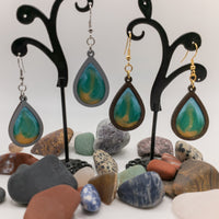 Teardrop Stained Glass -  Resin Filled Wooden Earrings - Handmade Laser Cut dangle drop earrings - Gift - Sprouting Expressions