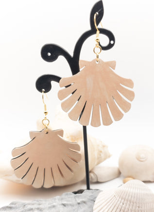 Handmade Laser Cut jewelry - Dangle earrings wood - Ocean Beach Sea Shell - Sprouting Expressions