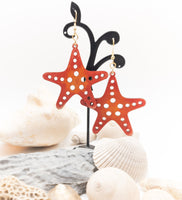 Starfish - Wood Dangle earrings - Handmade Laser Cut jewelry  - Ocean Beach Sea